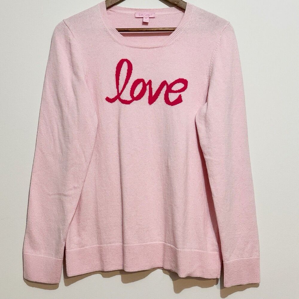 Lilly Pulitzer Cashmere Cotton Sweater Top LOVE Estelle Preppy Romantic XL Pink